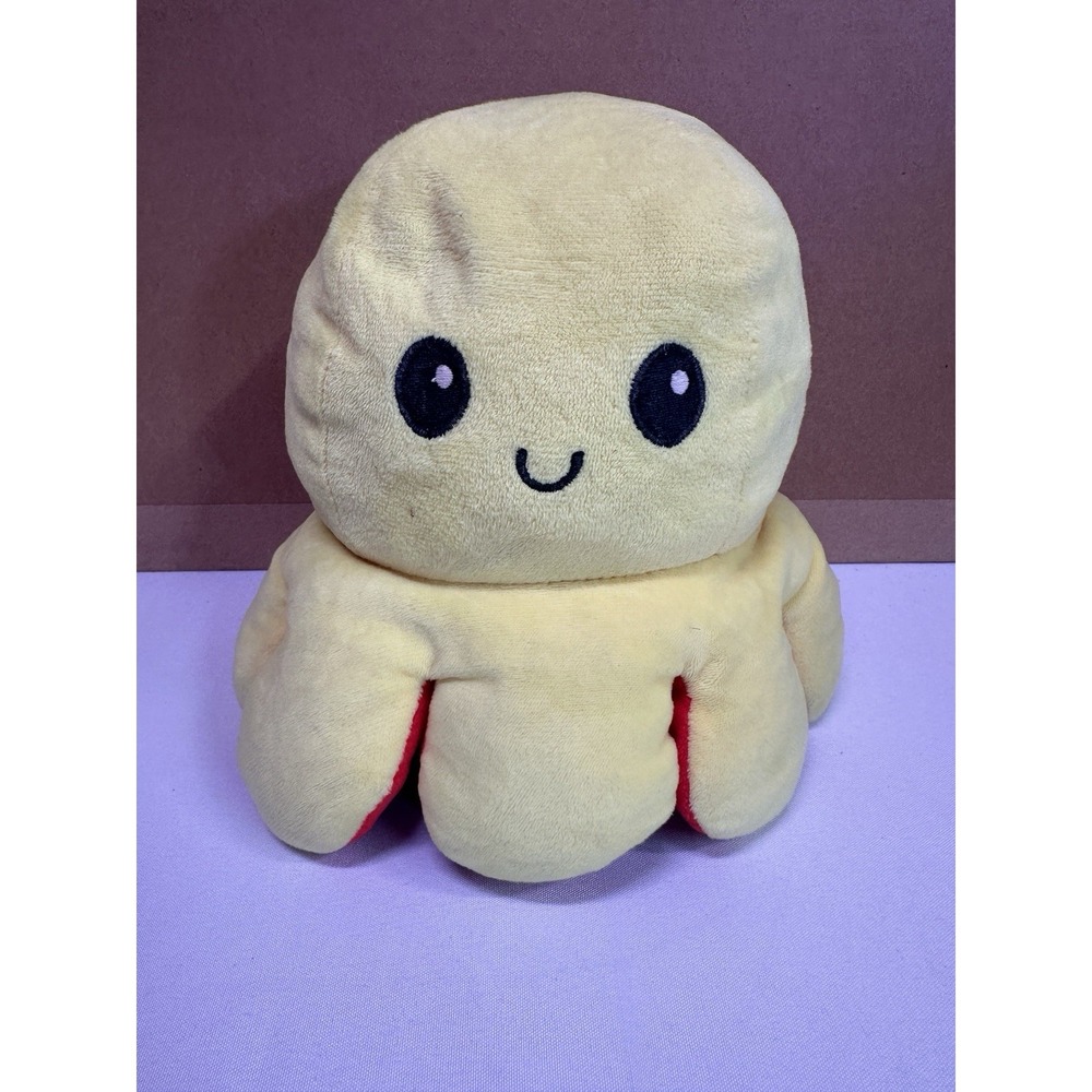 TeeTurtle Reversible Octopus Plush Mood Changing Stuffed Animal Yellow & Red